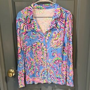Lilly Pulitzer Vibrant Blue Paisley Pj Button-Up Top-size M